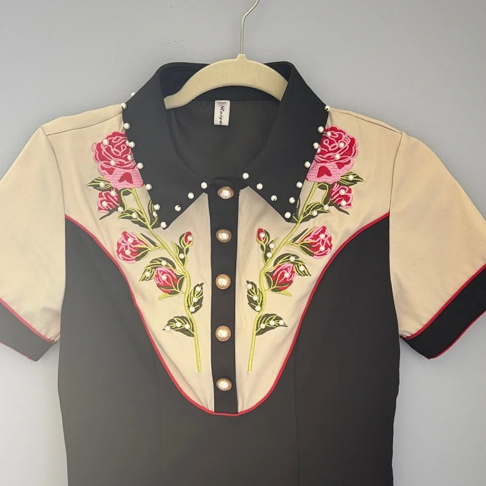 Floral Embroidered Pearl Detail Dress - Picture 2 of 6